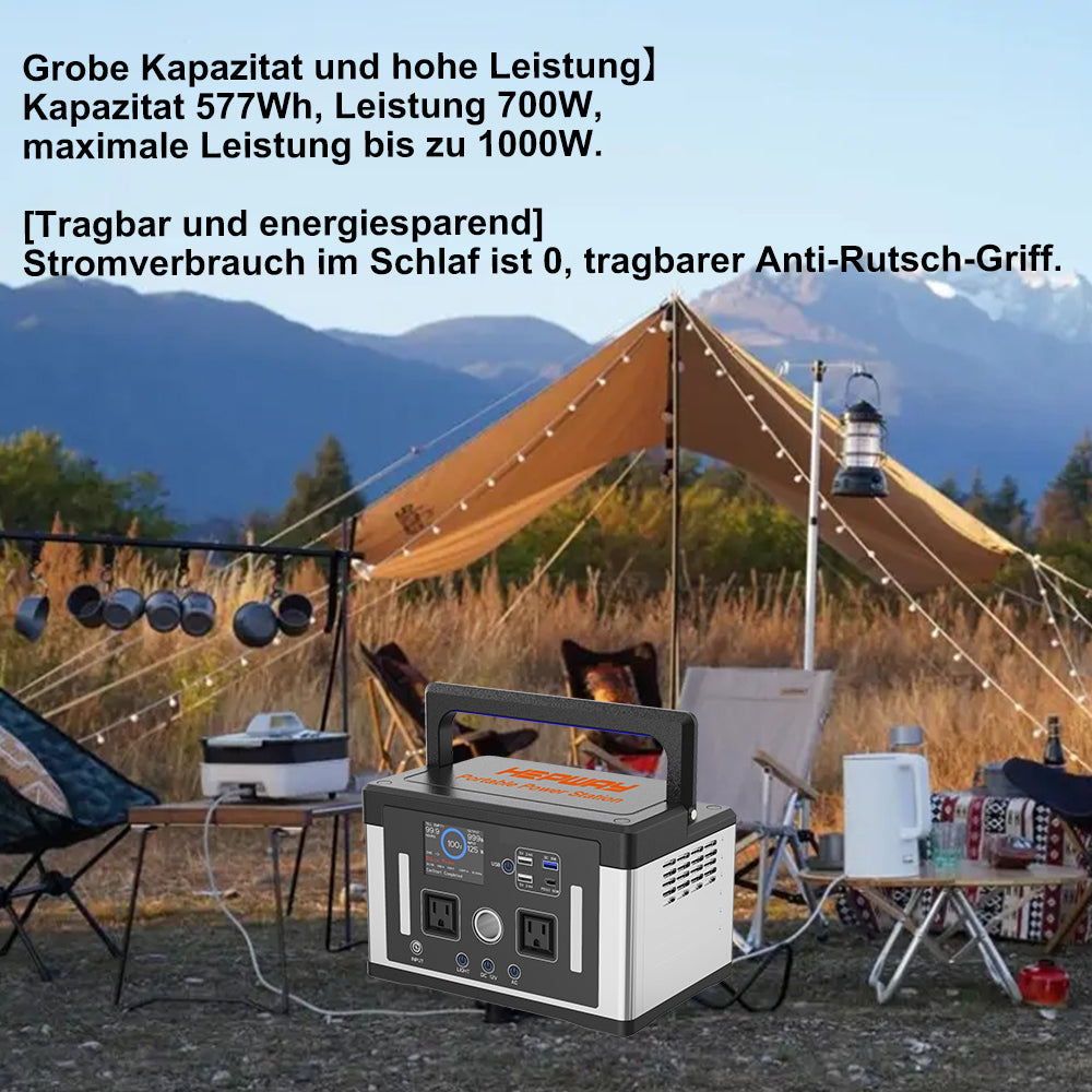 OFFOF 700W Protable Power Station 577Wh Max Load 1000W, AC Charging, Car Charging. Solar charging, three USB ports, suitable for outdoor work, outdoor camping, fishing, car power generation.