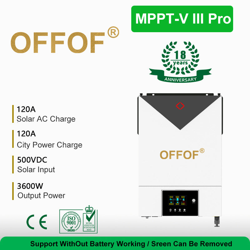 3600W 4200W 6200W On Off Grid Hybrid Solar Inverter With Inbuilt MPPT Solar Controller 500Vdc Solar Panels 120A MPPT 24Vdc 48Vdc Battery System 230Vac Output