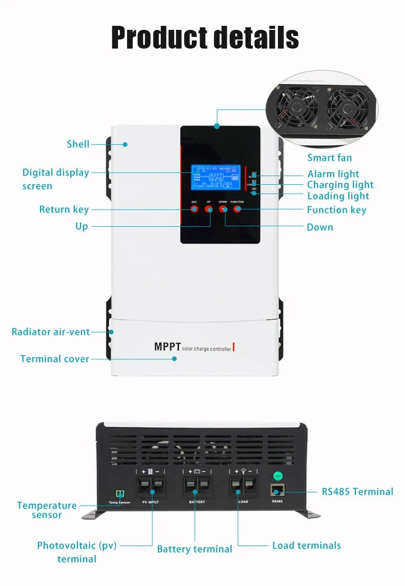 OFFOF MPPT-T Solar Charge Controller Max Power Point Tracking 12V/24v/36v/48v Auto 80A-100A Solar System 96V Solar Input