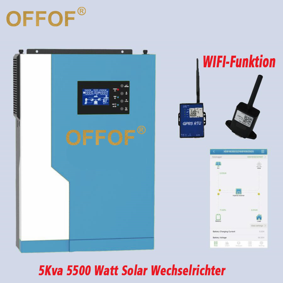 5.5Kva 5500Watt Solar Inverter OFF-Grid System 48Vdc Battery Pure Sine Wave 230Vac Output 100A MPPT Solar Charge