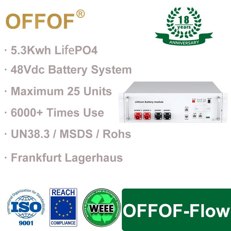 OFFOF 5.3Kwh Solar Storage PV Battery,LifePO4 Lithium Battery, 48v 200Ah 10kwh Battery Wall Mouted Lithium Battery Lifepo4 48v 51.2v 100Ah