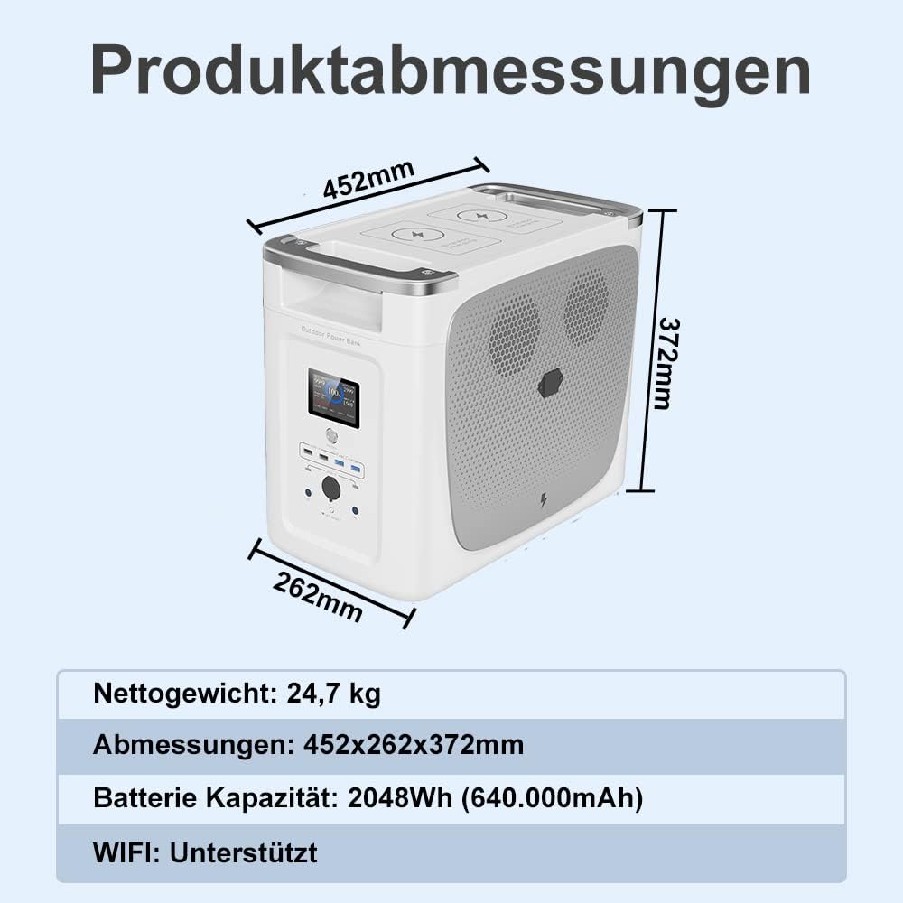 OFFOF Portable Power Station 2000Wh UPS Solar Generator,E-Turbo Tech,WIFI Functions,90 Minutes Charing Full.AC Sockets for Camping Travel, Garden, Balcony,DIY and Emergency Generator Parallel Working