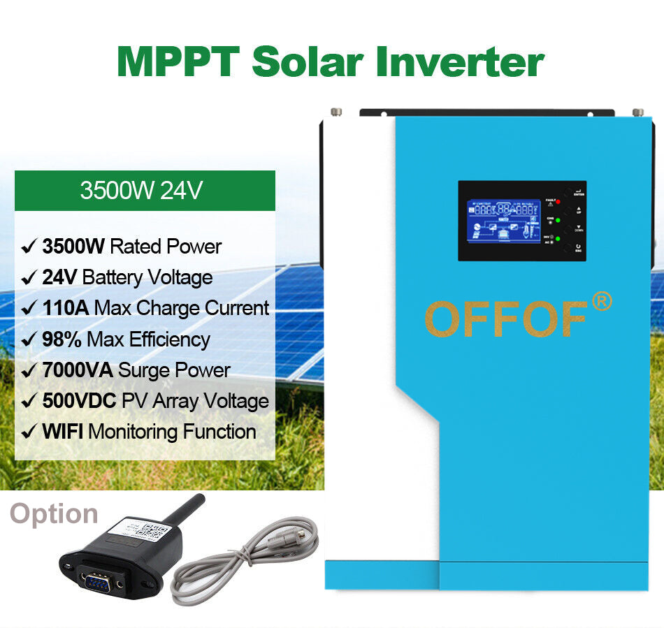 3.5Kva Solar Inverter OFF-Grid System 24Vdc Battery System Hybrid Inverter 100A MPPT WIFI Functions Pure Sine Wave Output 230Vac