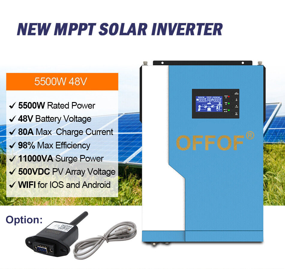 3.5Kva Solar Inverter OFF-Grid System 24Vdc Battery System Hybrid Inverter 100A MPPT WIFI Functions Pure Sine Wave Output 230Vac