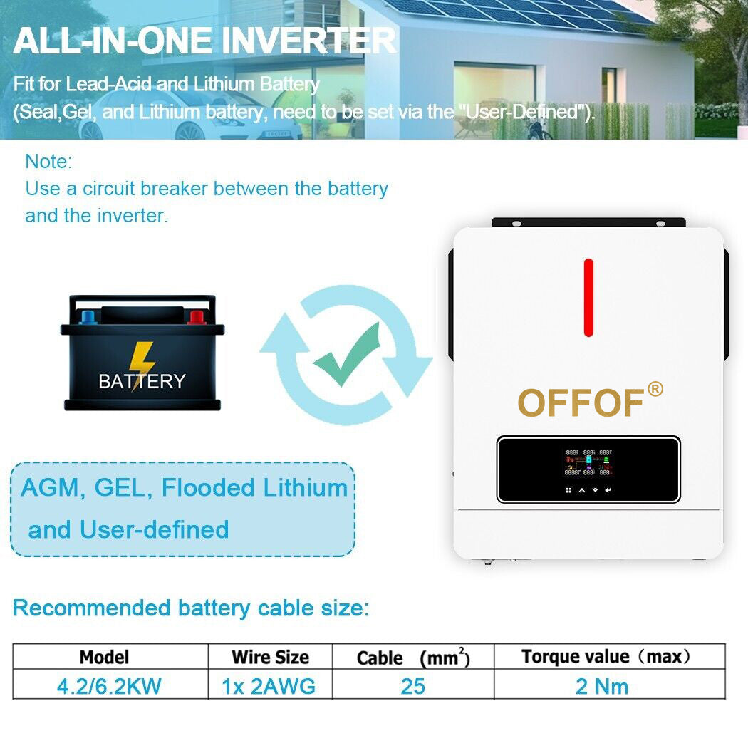 120A MPPT Solar Inverter 4200Watt Hybrid Inverter OFF-Grid System 24Vdc High PV input voltage range(90~450VDC) Dual Output Solar System