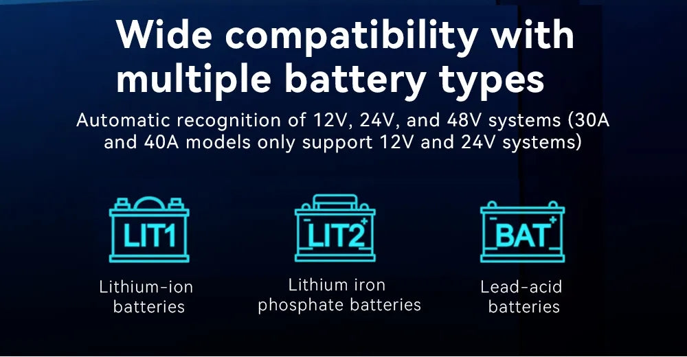 MPPT-LM Solar Charge Controller Solar System 12V/24V/48Vdc Battery System BMS CE/ROHS/FCC for Lifep04 Sealed Gel AGM Flooded Lithium Battery