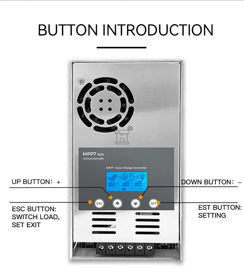 MPPT 30A 40A 50A 60A Solar Charge Controller 2800Watt PV Panels RS232/RS485 Solar System Controller 12V/24V/36V/48Vdc Battery System