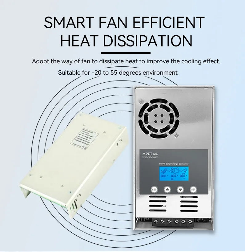 MPPT 30A 40A 50A 60A Solar Charge Controller 2800Watt PV Panels RS232/RS485 Solar System Controller 12V/24V/36V/48Vdc Battery System