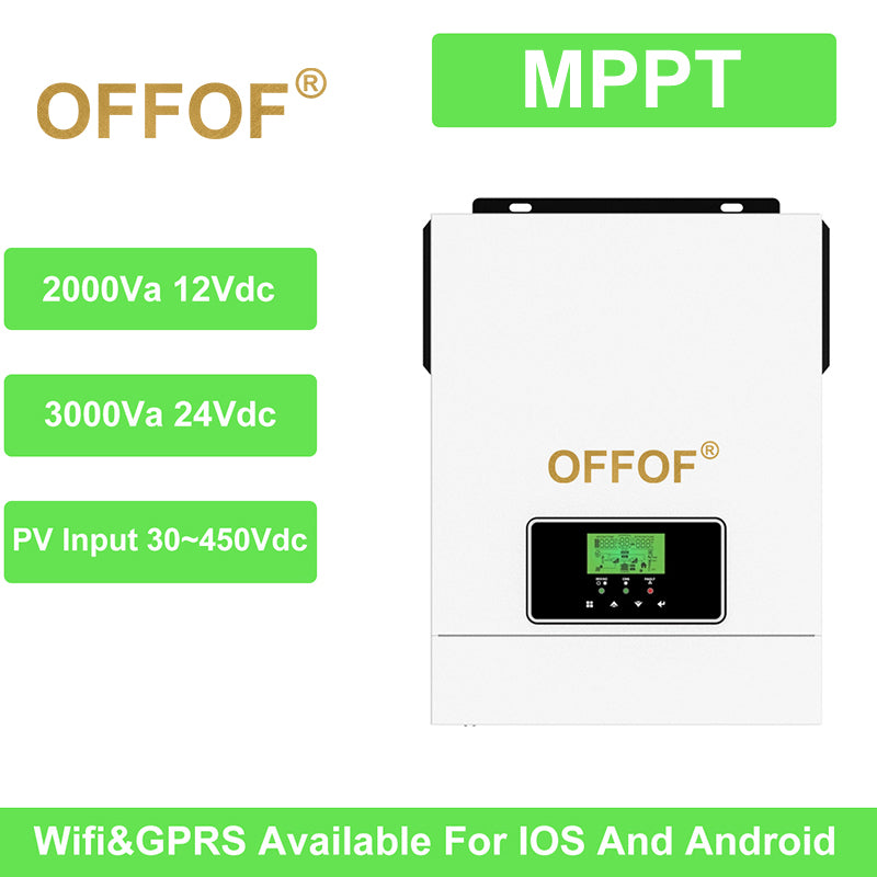 OFFOF MPPT Solar Inverter 2000Watt 3200Watt Hybrid Inverter Support RS232/GPRS/WIFI AC 230V to DC 24V Pure Sine Wave Output Solar Inverter