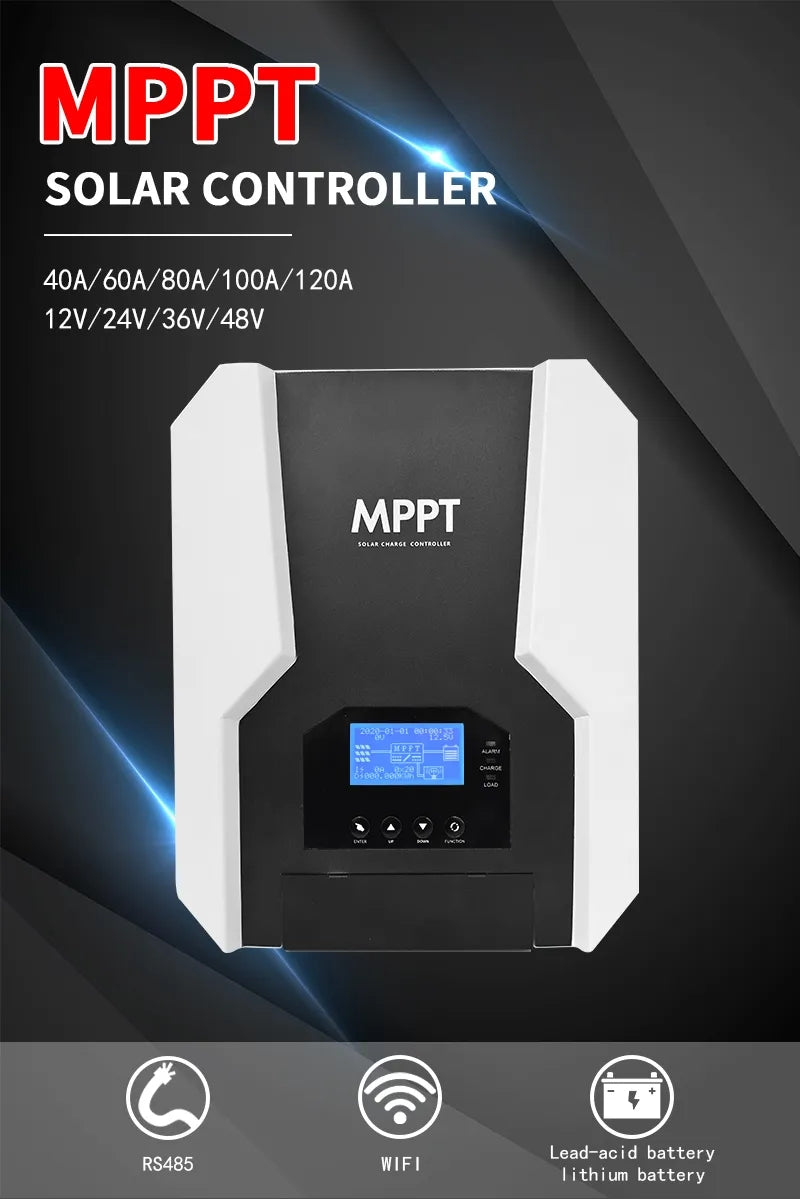 MPPT-Max Solar Charge Controller 12V/24V/48V Auto  40A/60A/80A/100A/120A For All Battery Type WIFI Controller