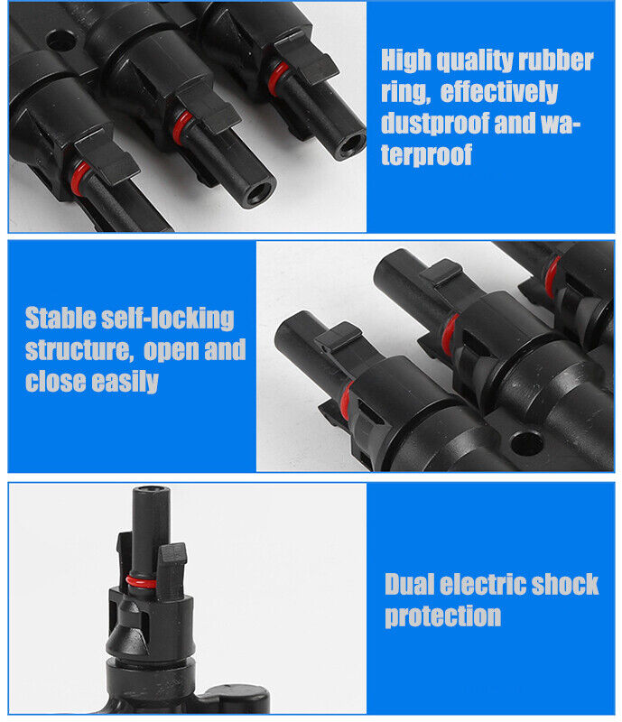 Solar Cables T Y Solar Panel Connectors MC4 3T Branch Cable Splitter Coupler Solar System Photovoltaic Panels Connector